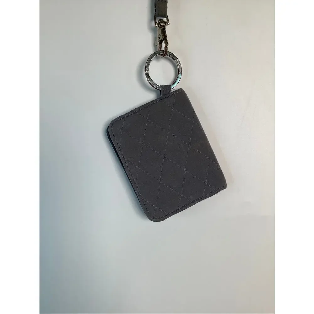 Vera Bradley Black Cotton Zip Lanyard Id Holder Case Wallet Minimalist D23-2